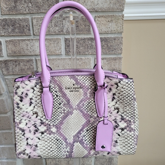 Kate Spade Medium Satchel Lavender Snake Embossed Leather Crossbody Like New - Picture 4 of 12